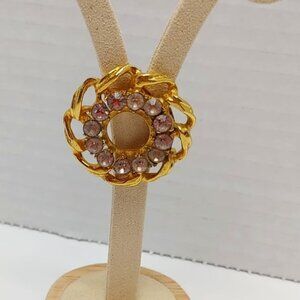 ⭐️3/$30 Vintage Rhinestone Brooch Pin Brooch Gold Color 1.5" Gift for Her
